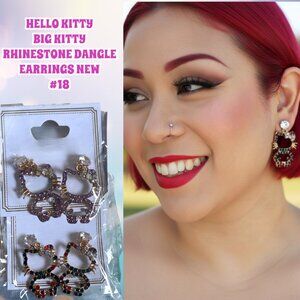 #18 HELLO KITTY RHINESTONE BIG KITTY DROP EARRINGS MULTIPLES COLORS